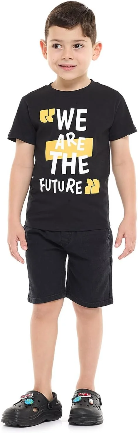 شلوارک جین پسرانه آر اند بی مدل 325-0233KB126-4 با کمر بند دار