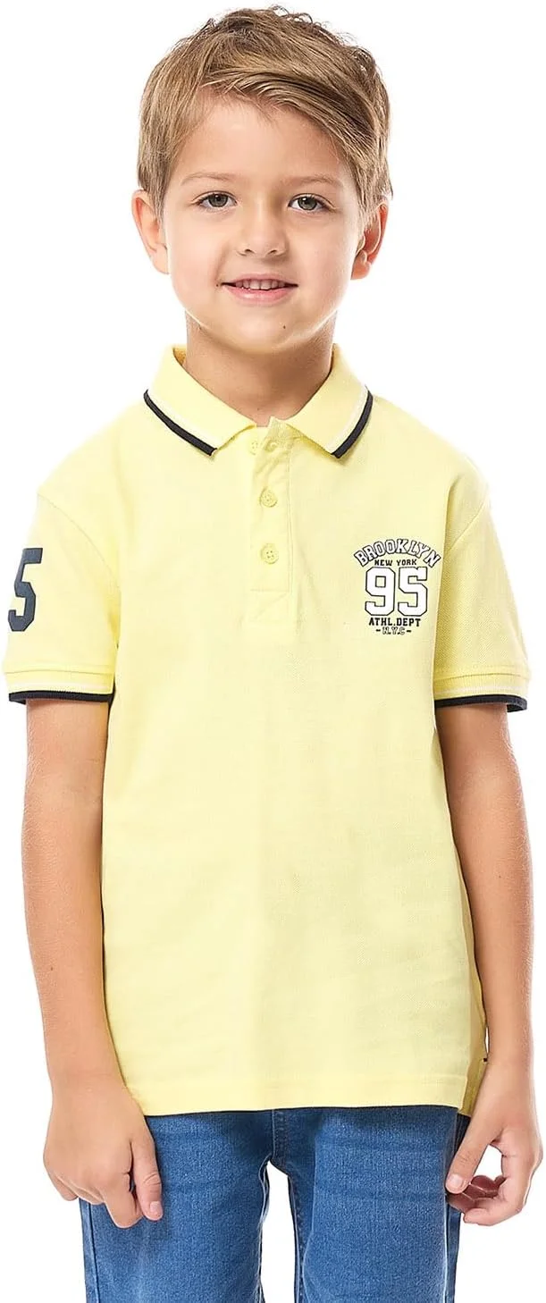 تی شرت پولو پسرانه آر اند بی مدل 325-0145KB120-6 طرح دار آستین کوتاه