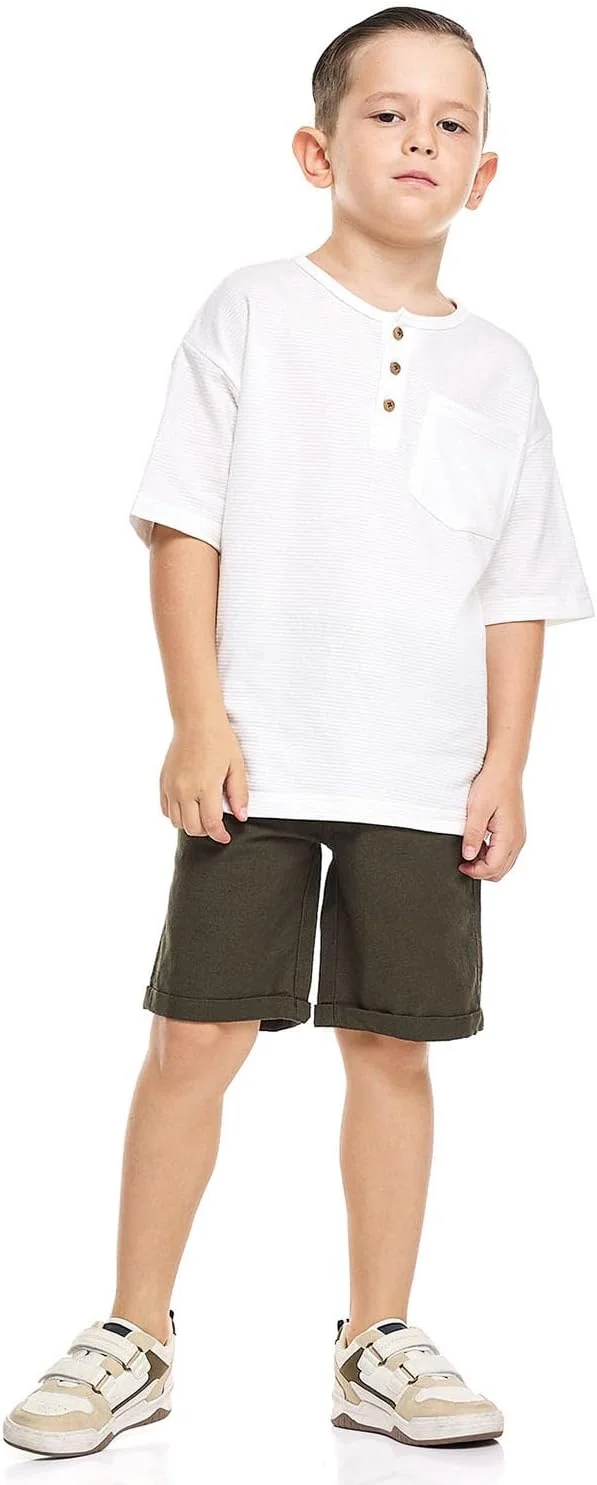 شلوارک های کتان پسرانه آر اند بی مدل 125-1345KB404-2 با بست دکمه ای