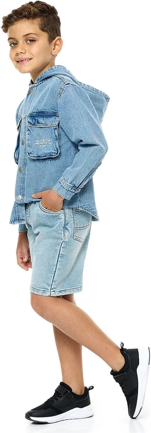 شلوارک جین پسرانه آر اند بی مدل 125-1369Kb134-1 با کمر بند دار