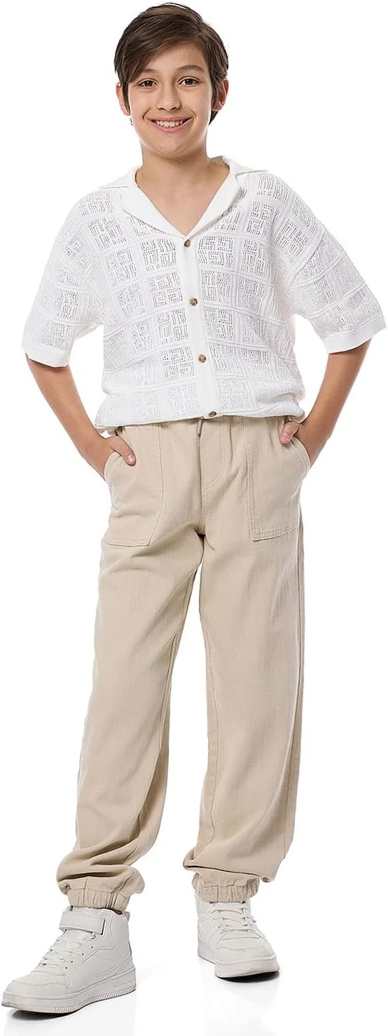 شلوار جاگر پسرانه ساده با بست دکمه مدل 1169Tb076-1