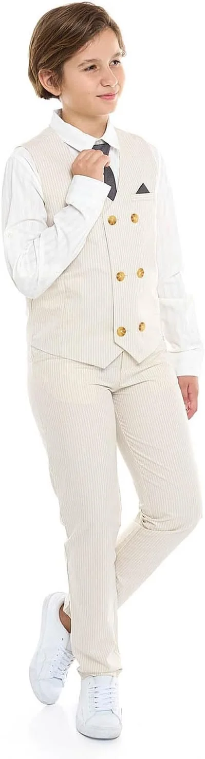 شلوار راه راه پسرانه آر اند بی مدل 125-1121Tb027-1 با برش اسلیم فیت و بست دکمه ای