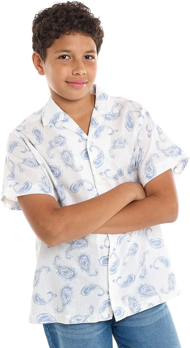 پیراهن پسرانه R&B مدل 125-1121Tb006 با طرح پیزلی، یقه برگردان و آستین کوتاه