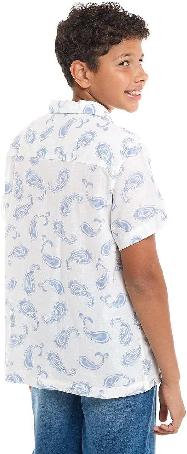 پیراهن پسرانه R&B مدل 125-1121Tb006 با طرح پیزلی، یقه برگردان و آستین کوتاه