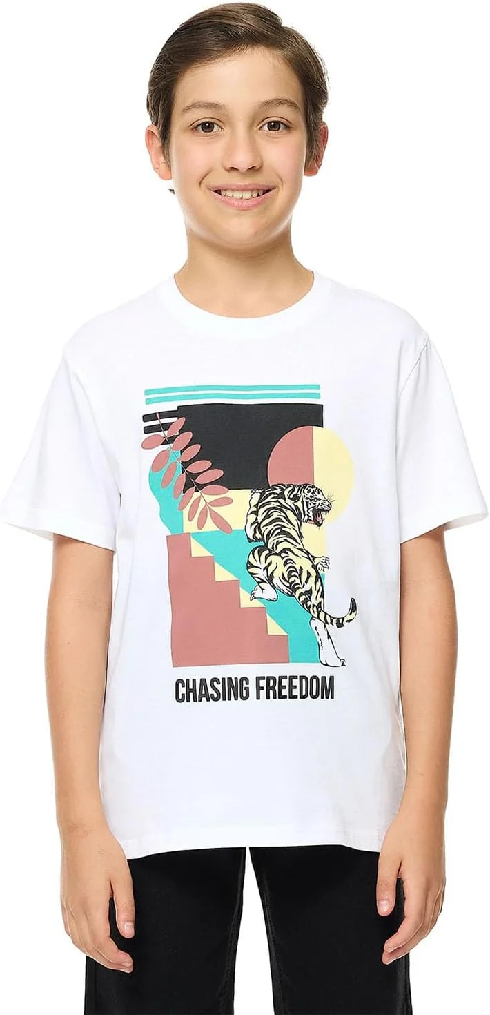 تی شرت طرح دار پسرانه R&B مدل 125-1163Tb240-1 با یقه گرد و آستین کوتاه