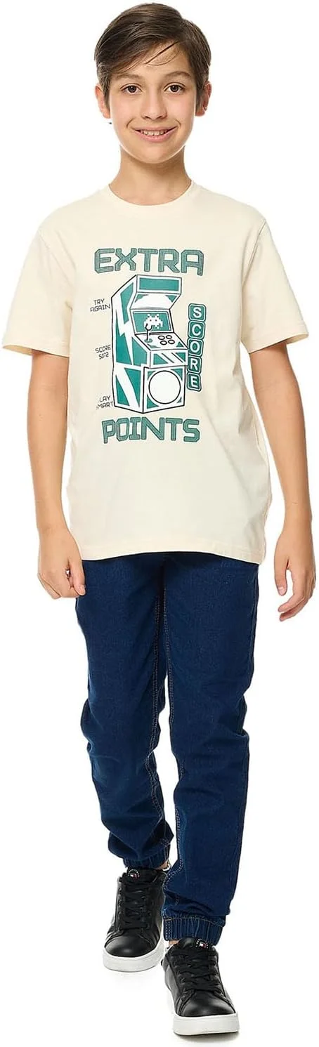 تی شرت پسرانه طرح دار یقه گرد و آستین کوتاه آر اند بی مدل 125-1163TB229-1