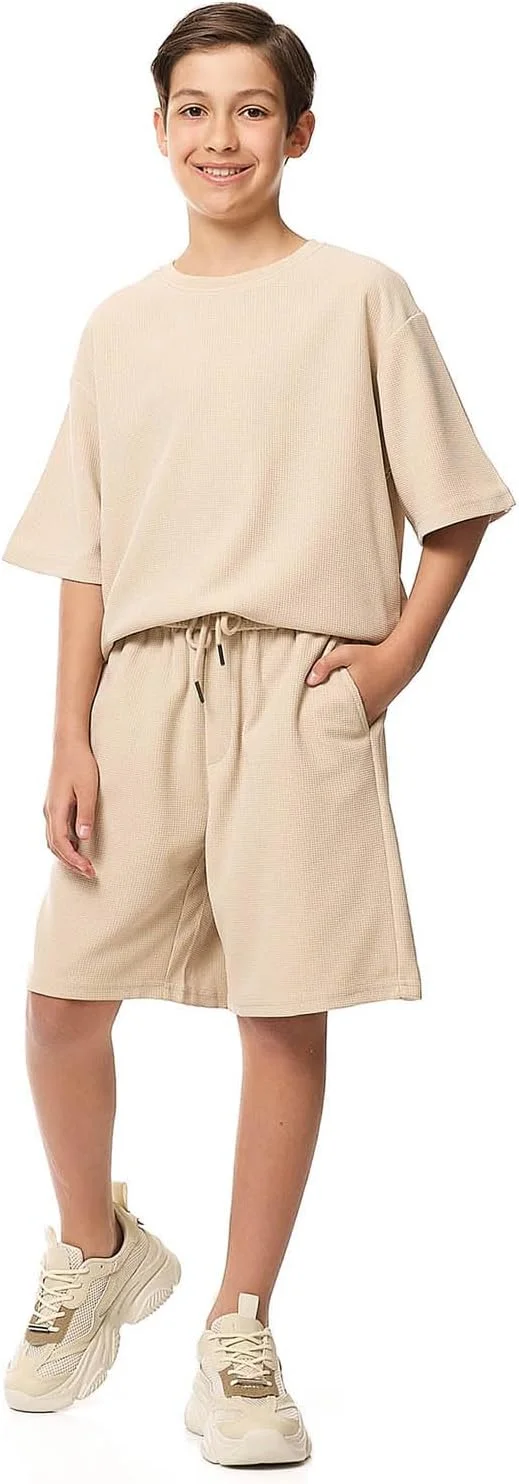 شلوارک بافت دار پسرانه آر اند بی مدل 125-1071TB706-4 با کمر بند دار