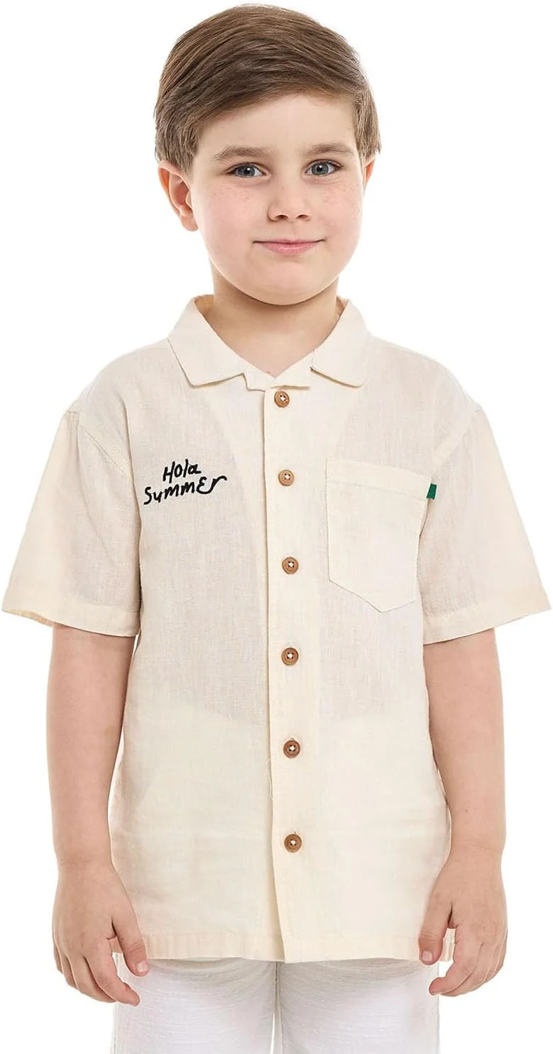 پیراهن پسرانه R&B مدل 125-1111Kb138-1 با جزئیات گلدوزی، یقه کلاسیک و آستین کوتاه