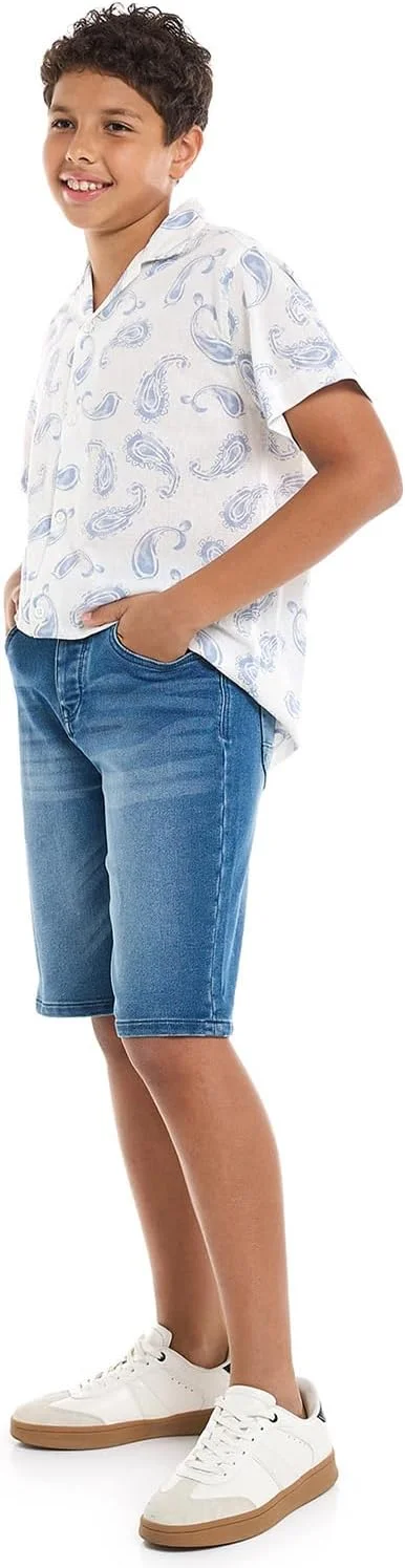 شلوارک جین پسرانه مدل R&B Boys 125-1111Tb092-2 با دکمه