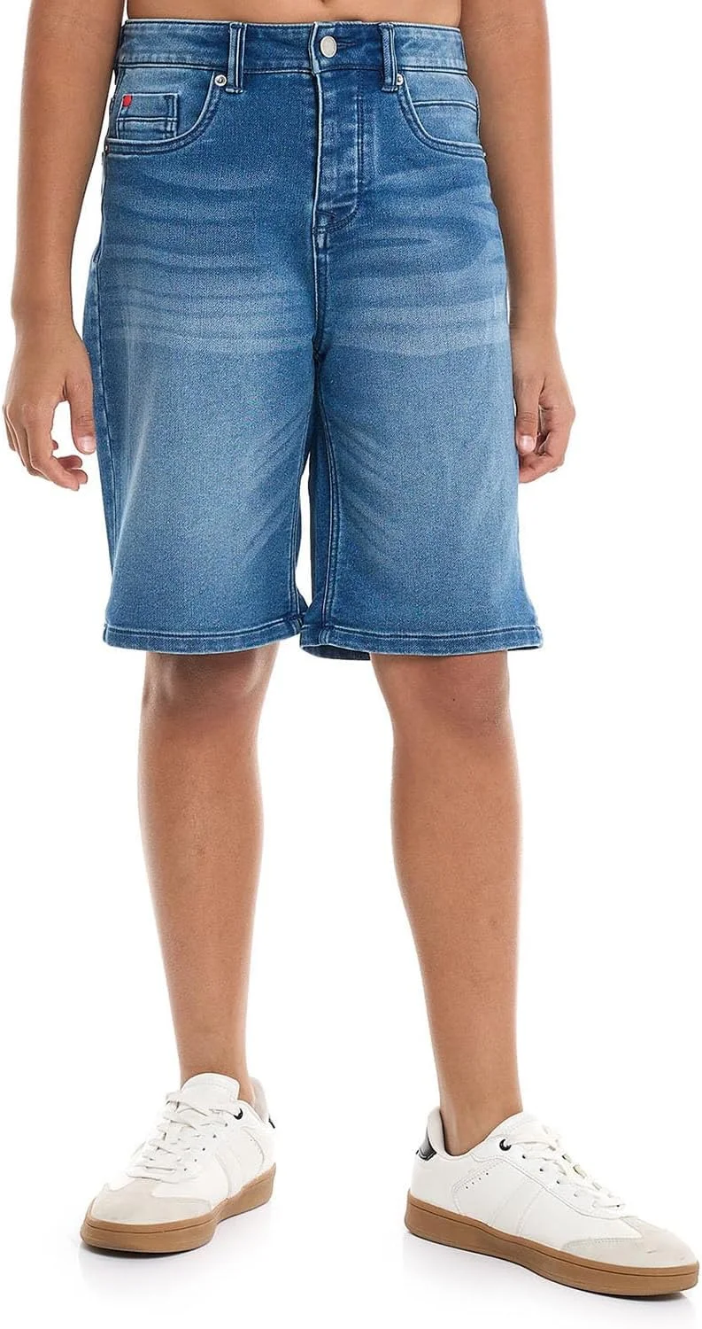 شلوارک جین پسرانه آر اند بی مدل 125-1111Tb092-2 با دکمه