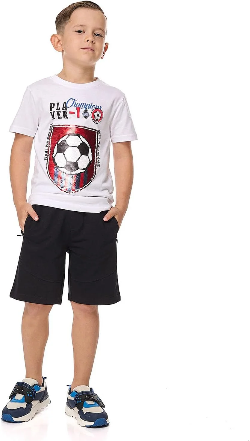 ست تی‌شرت پولک‌دار و شلوارک پسرانه آر اند بی مدل 125-0866KB321-1