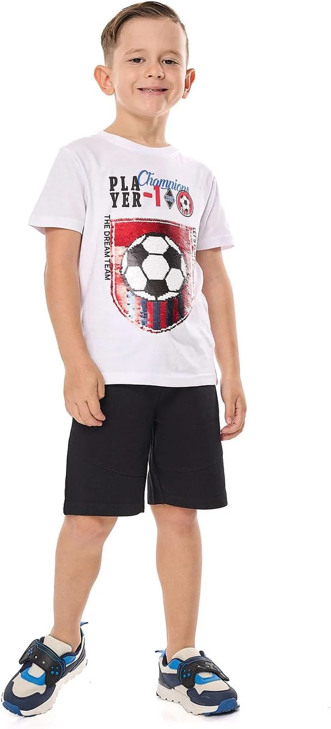 ست تی‌شرت پولک‌دار و شلوارک پسرانه آر اند بی مدل 125-0866KB321-1