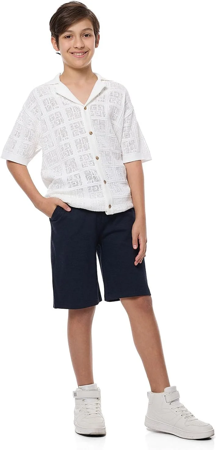 شلوارک بافت دار پسرانه آر اند بی مدل 125-0623TB111-2 با کمر بند دار