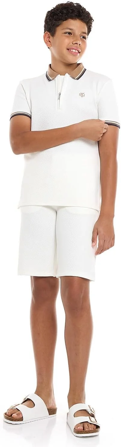 ست تی‌شرت پولو بافت‌دار و شلوارک پسرانه آر اند بی مدل 125-0623Tb055-2