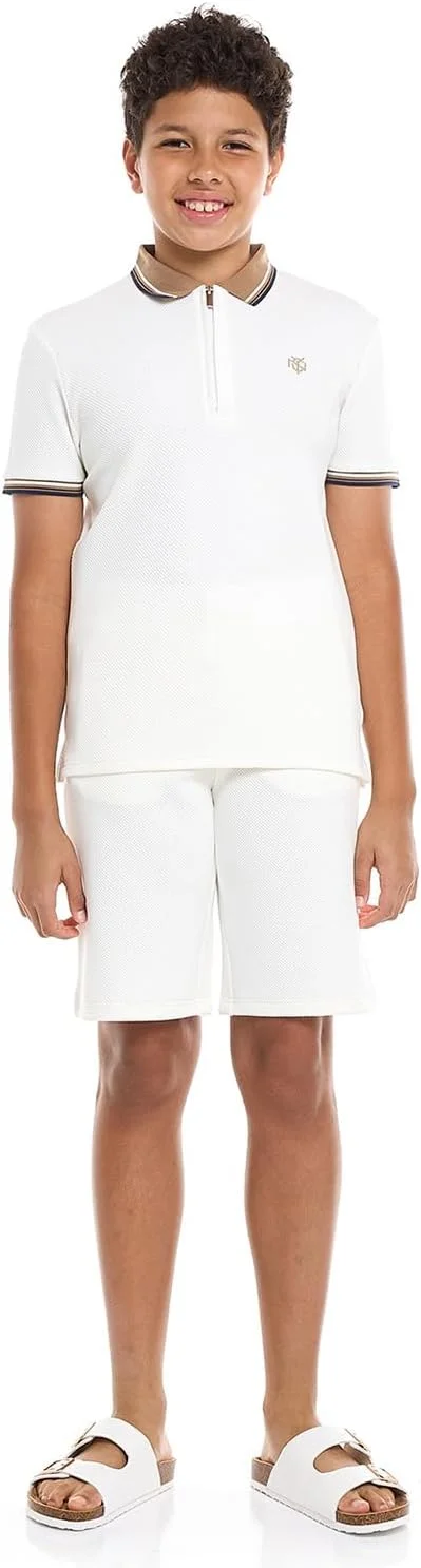 ست تی‌شرت پولو بافت‌دار و شلوارک پسرانه آر اند بی مدل 125-0623Tb055-2