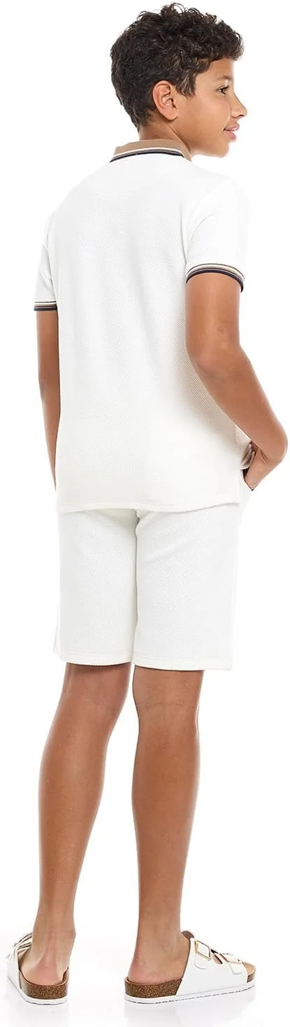 ست تی‌شرت پولو بافت‌دار و شلوارک پسرانه آر اند بی مدل 125-0623Tb055-2