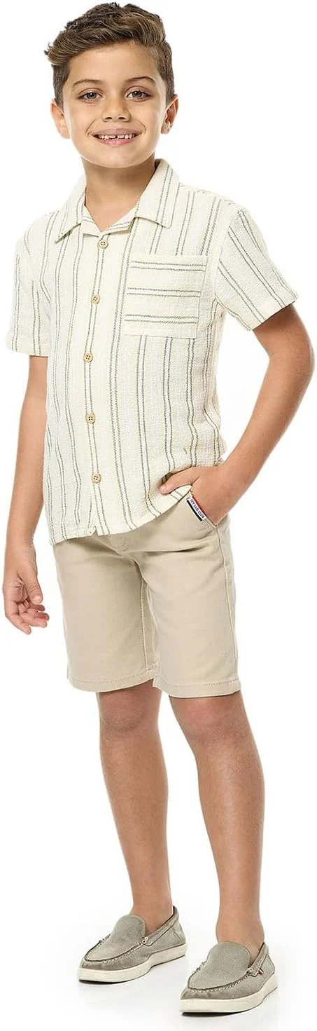 شلوارک بافت دار پسرانه آر اند بی مدل 125-0121Kb196-3 با بست دکمه ای