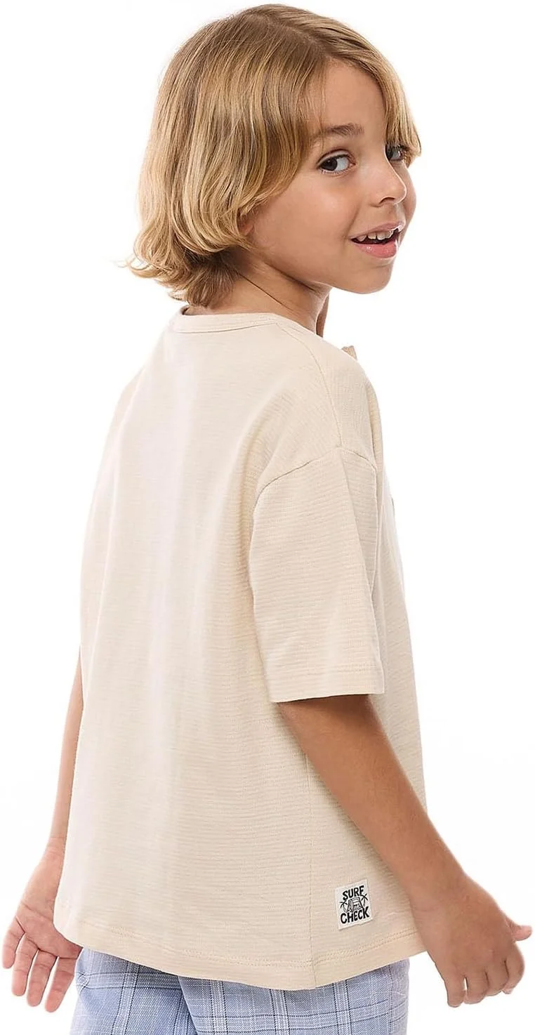 تی شرت بافت دار پسرانه R&B مدل 125-0777KB058-6 با یقه هنلی و آستین کوتاه