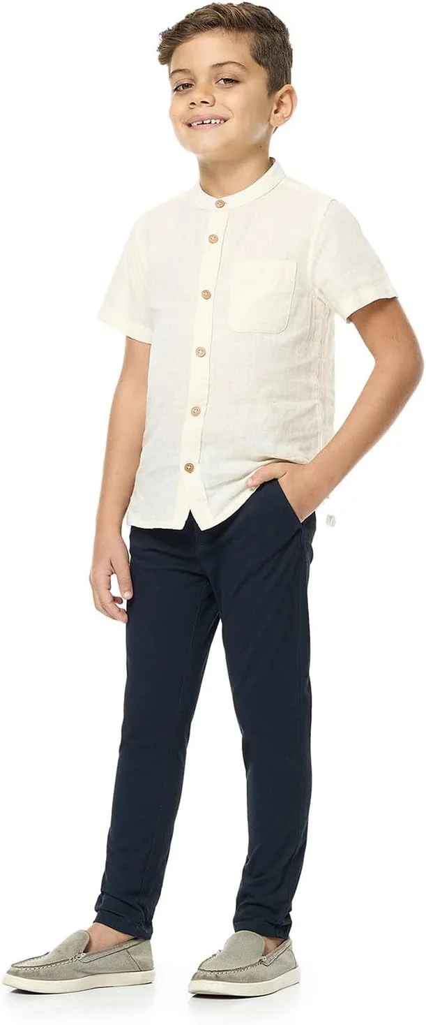 شلوار کتان پسرانه ساده با بست دکمه‌ای