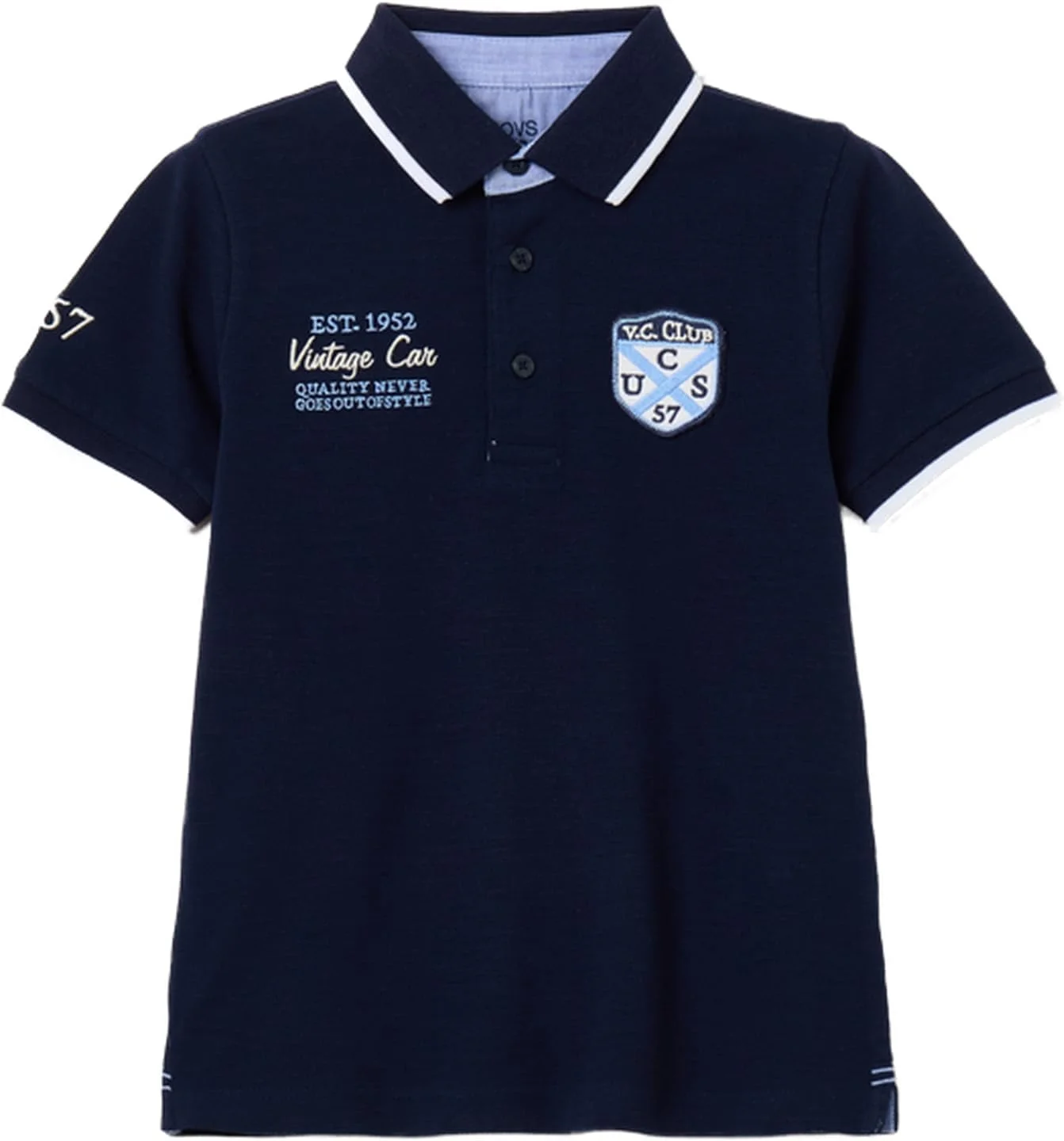 پولوشرت پسرانه OVS با لبه راه راه و گلدوزی