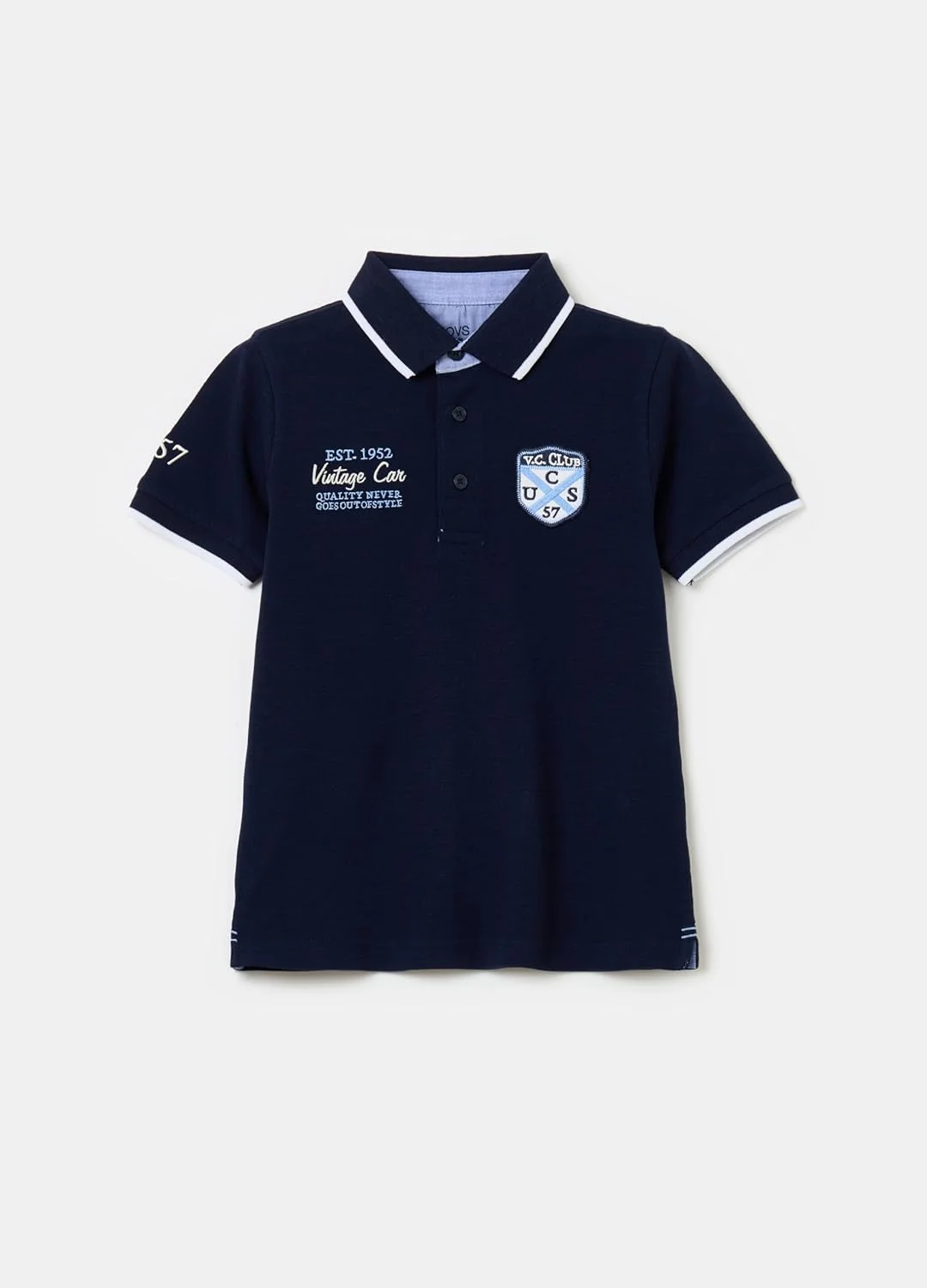 پولوشرت پسرانه OVS با لبه راه راه و گلدوزی پولوشرت پسرانه OVS با لبه راه راه و گلدوزی