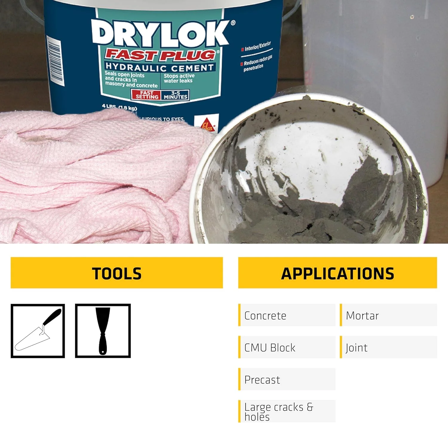 سیمان هیدرولیک DRYLOK 00917، ضد آب، 4 پوند، خاکستری سیمان هیدرولیک DRYLOK 00917، ضد آب، 4 پوند، خاکستری