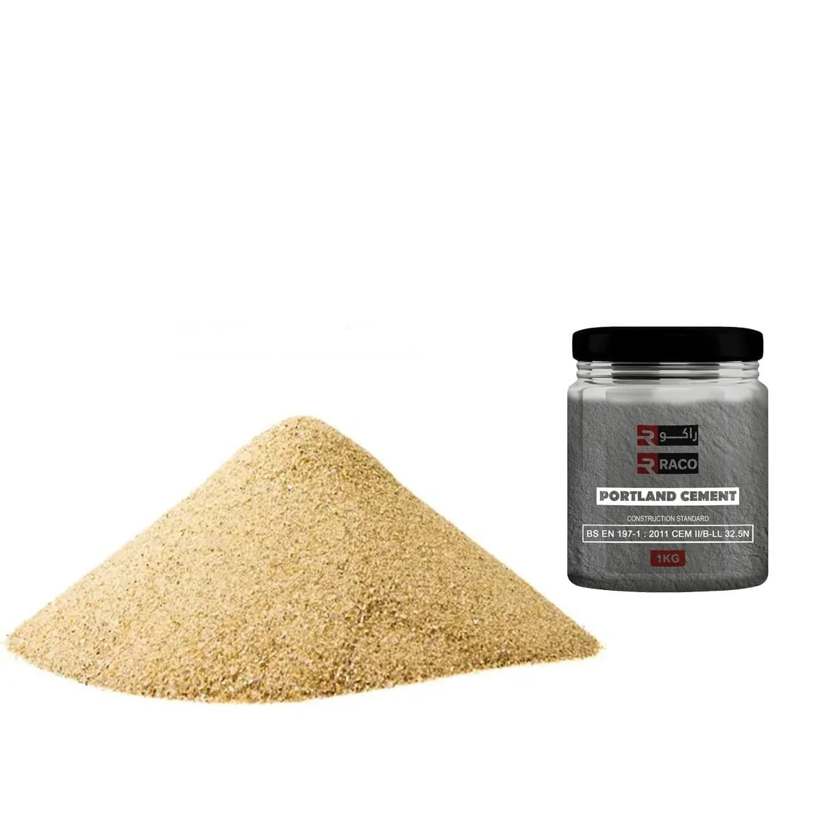 کیت سیمان پورتلند زودگیر RACO و ماسه سفید برای پروژه‌های خانگی و DIY (۱ کیلوگرم سیمان و ۳ کیلوگرم ماسه)