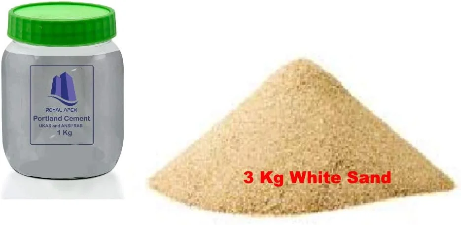 سیمان پورتلند خاکستری و ماسه سفید رویال اپکس با کیفیت عالی برای تعمیرات و ایده‌های DIY (1 کیلوگرم سیمان و 3 کیلوگرم ماسه سفید)