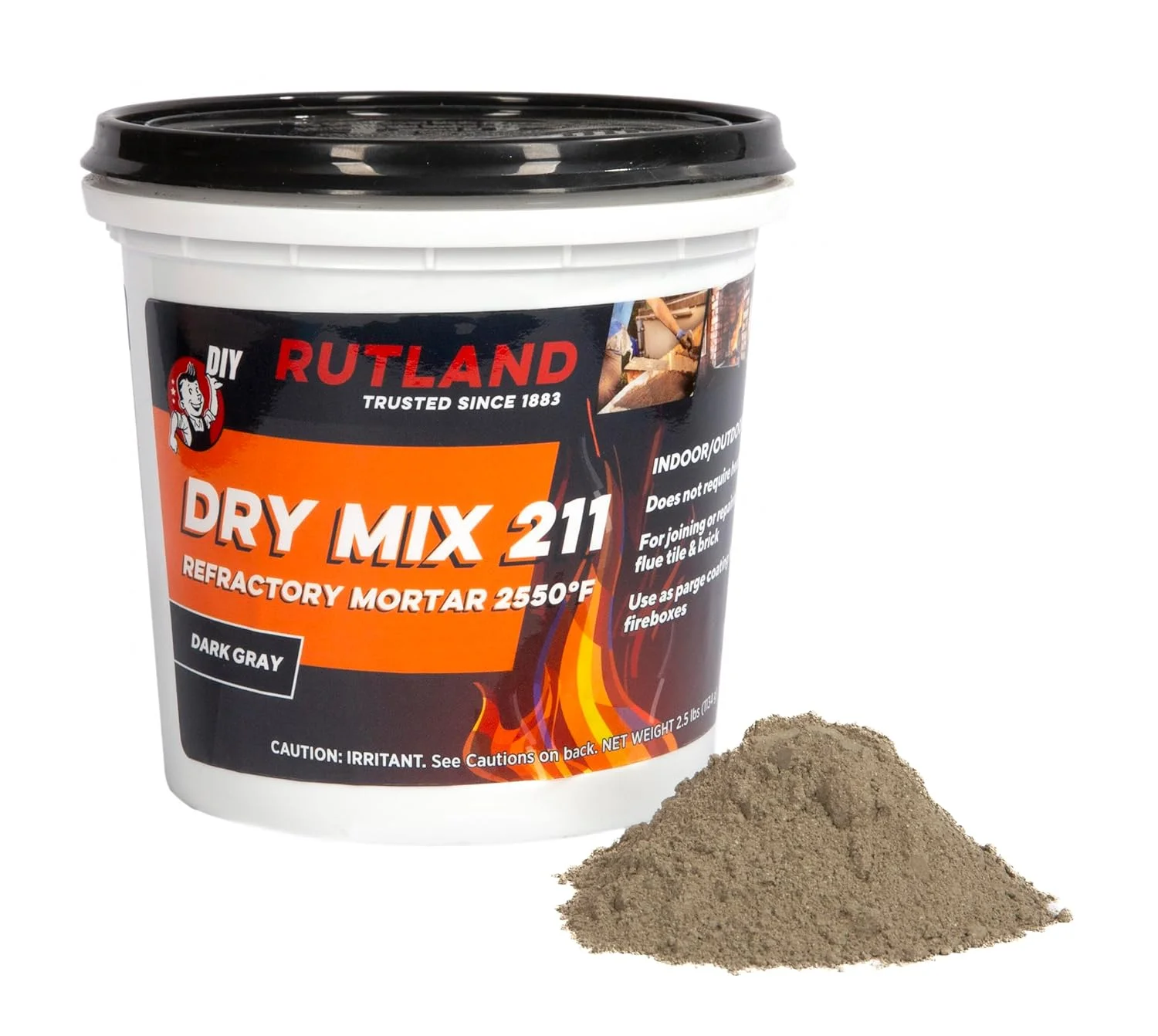 ملات نسوز روتلند پروداکتس مدل Dry Mix 21125، مقاوم در برابر حرارت 2550 درجه فارنهایت، رنگ خاکستری تیره، وزن 2.5 پوند