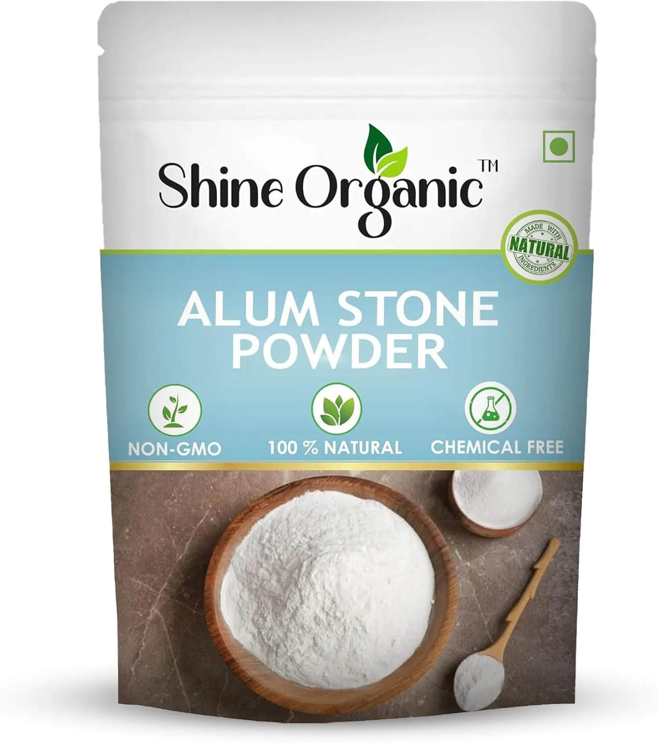 پودر سنگ آلوم خالص ارگانیک شاین برای صورت، پوست، اصلاح، دندان و تصفیه آب | پودر فیتکری | پودر سنگ آلوم فیتکری (100 گرم)
