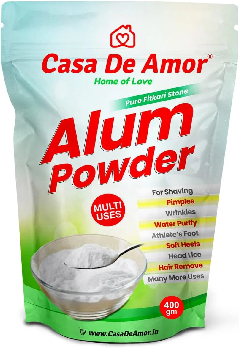 پودر سنگ آلوم (فیتکری) Casa De Amor برای صورت، تصفیه آب، مراقبت از پوست، بعد از اصلاح، رفع بوی بد، رفع موهای زائد صورت، آفت دهان، سفت کردن پوست و بسیاری کاربردهای دیگر (400 گرم)