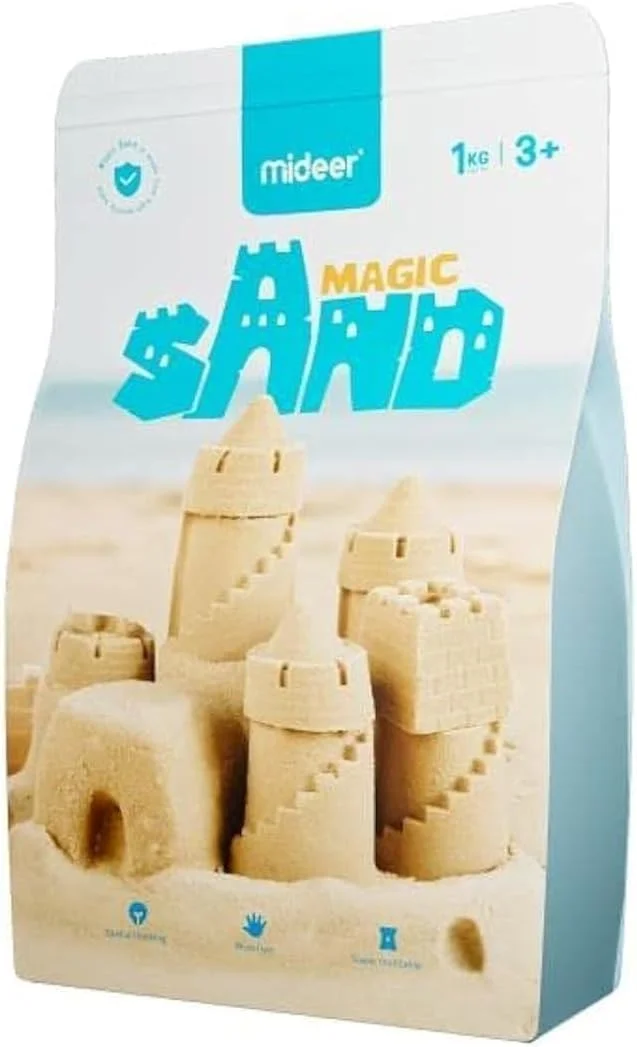 شن جادویی Mideer، شن جنبشی برای بازی در فضای داخلی و خارجی، شن بازی نرم و قالب پذیر برای پسران و دختران 3 تا 12 ساله (1 کیلوگرم)