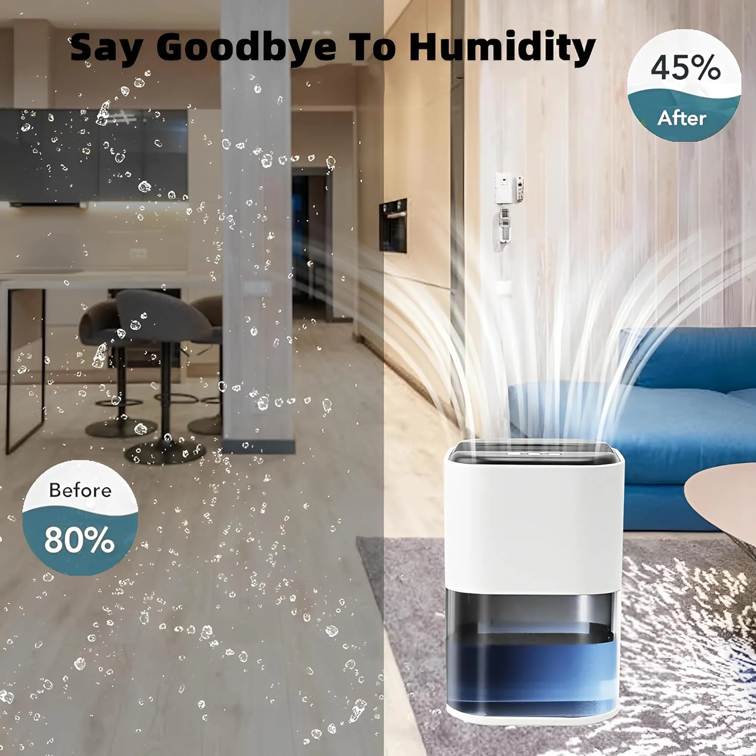 دستگاه رطوبت گیر خانگی Beauenty، مخزن آب 2 لیتری، رطوبت گیر بی صدا، رطوبت گیر هوای قابل حمل و جمع و جور با نور LED 7 رنگ خاموش شدن خودکار برای اتاق خواب، حمام، RV، کمد