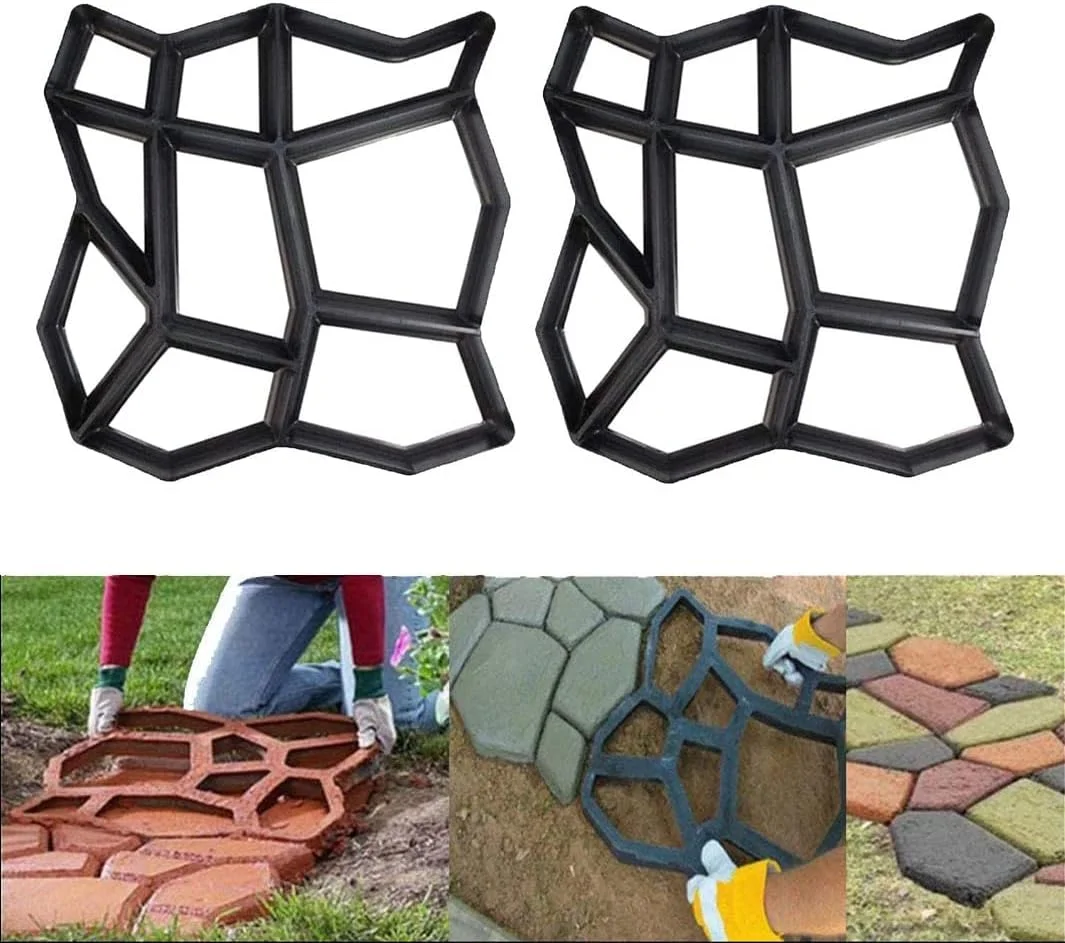 قالب سنگ فرش پیاده رو باغ NC، 2 عددی، قالب سیمانی برای ساخت مسیرهای سنگی خودساز، مناسب برای حیاط و پاسیو - اشکال نامنظم