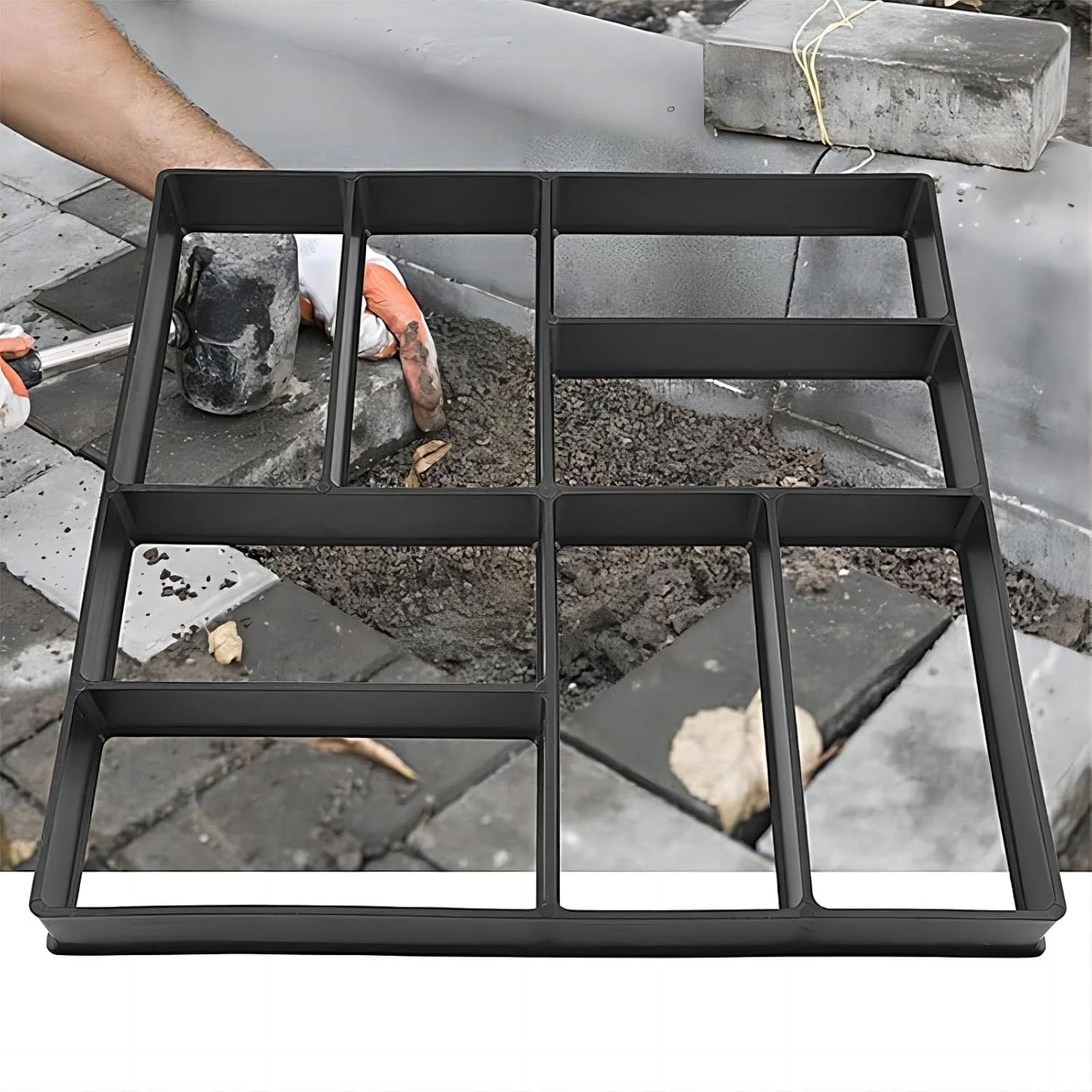 قالب سنگ فرش پلاستیکی قابل استفاده مجدد کول بیبی برای سنگفرش خود آبیاری، قالب های شکل سنگ برای سنگ های خیابانی بتنی باغ DIY (رنگ: مشکی - 1 عدد، اندازه: 40x40x4 سانتی متر)