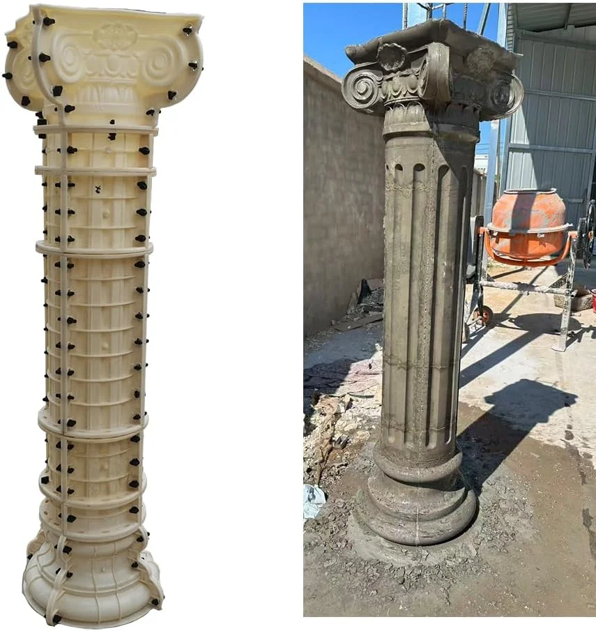 قالب ستون رومی بتنی Reazone Molds، سفید، گرد، قطر 25 سانتی متر، سبک وزن، سبک روستایی فرانسوی، قالب ستون DIY برای باغ فضای باز، 30x33 سانتی متر