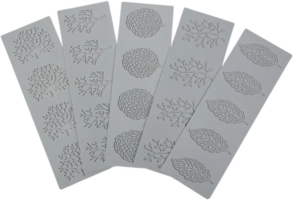 قالب سیلیکونی برگ سه بعدی Azonee، 5 عددی، برای پخت فوندانت، رزین و خاک رس، قالب های توری شاخه مرجانی توخالی برای تزئین کیک، پلیمر، شکر و دسر