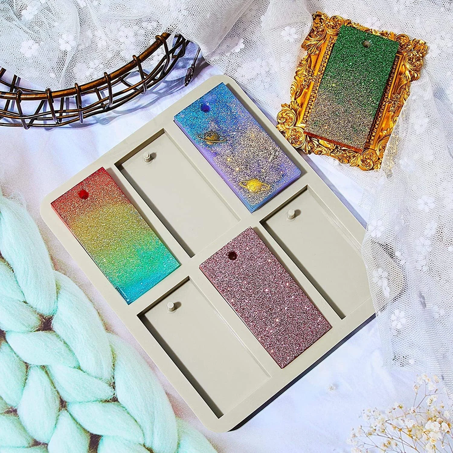 آزون، 3 عدد قالب موم سیلیکونی مستطیلی، قالب رزین سیلیکونی، قالب موم جاکلیدی مستطیلی، قالب ریخته گری اپوکسی با سوراخ آویز برای ساخت جواهرات DIY، آویز، صنایع دستی، دکور