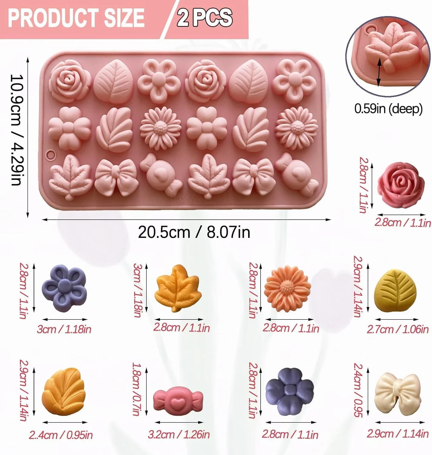 قالب سیلیکونی گل ۲ عددی – طرح های گل آفتابگردان، لاله، پاپیون، برگ، ژله، یخ، پودینگ، صابون و قالب های کوکی برای تهیه دسر