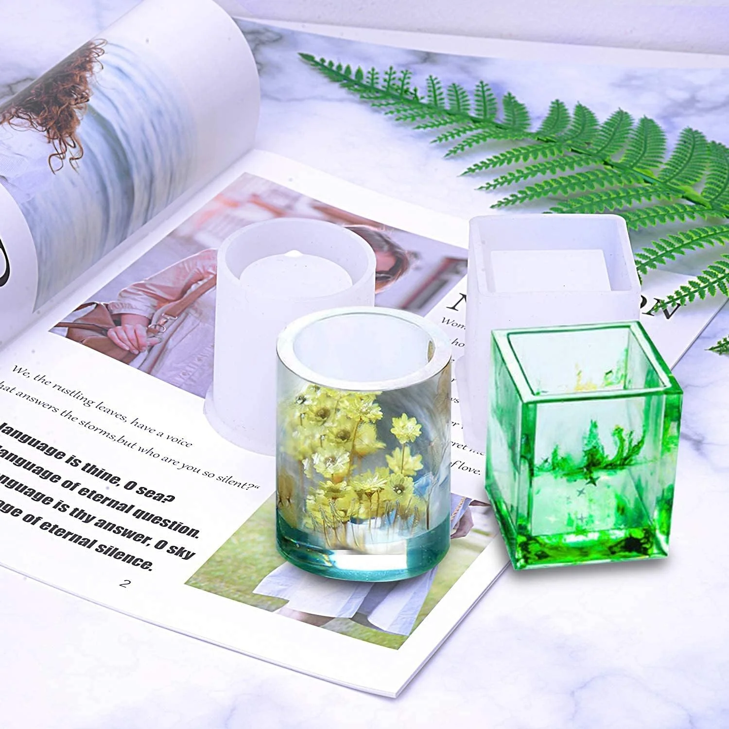 قالب‌های سیلیکونی دلفینو 7 عددی برای هنر ریخته‌گری رزین اپوکسی شامل کره دایره‌ای، مکعب مربعی، استوانه، آویز برای جعبه جواهرات DIY، جای گلدان/قلم/جاشمعی صابون