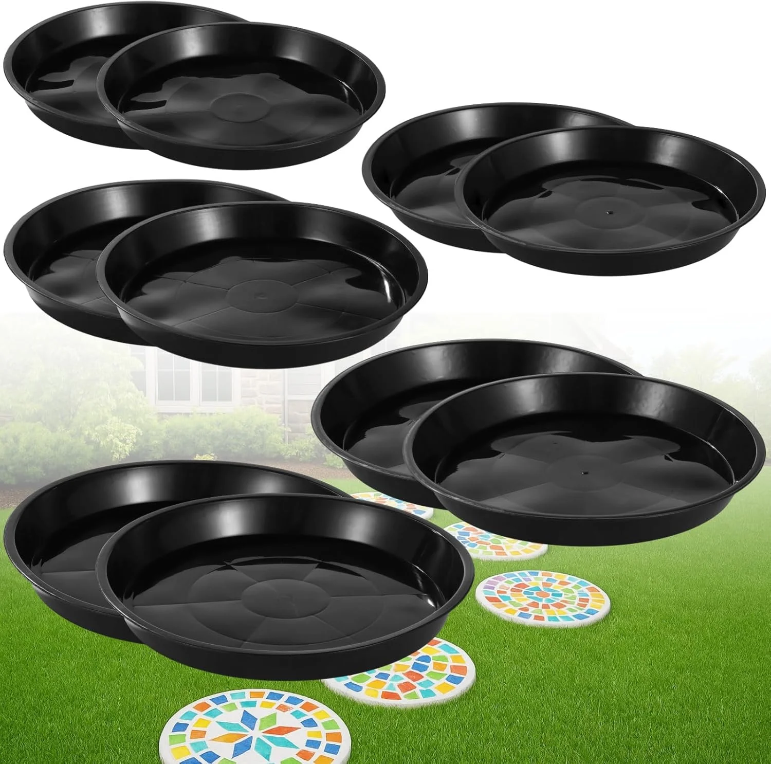 ۱۰ عدد قالب سنگ فرش، قالب های گرد بتنی شامل ۵ سایز، ۸.۱-۱۰.۸ اینچ، قالب پلاستیکی قابل استفاده مجدد برای محوطه سازی باغ، پاسیو، حیاط خلوت و دکوراسیون چمن