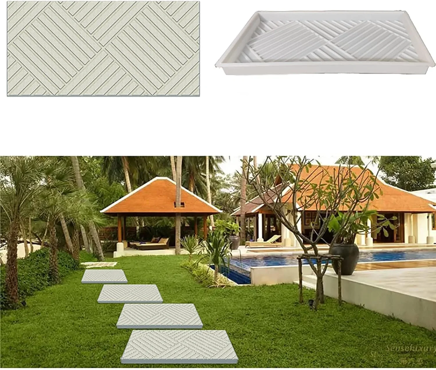 قالب آجر بتنی عتیقه مستطیلی QIDOTS، قالب مسیر بتنی، قالب سنگفرش کاشی کف ضد لغزش قابل استفاده مجدد برای چمن باغ (رنگ: B)