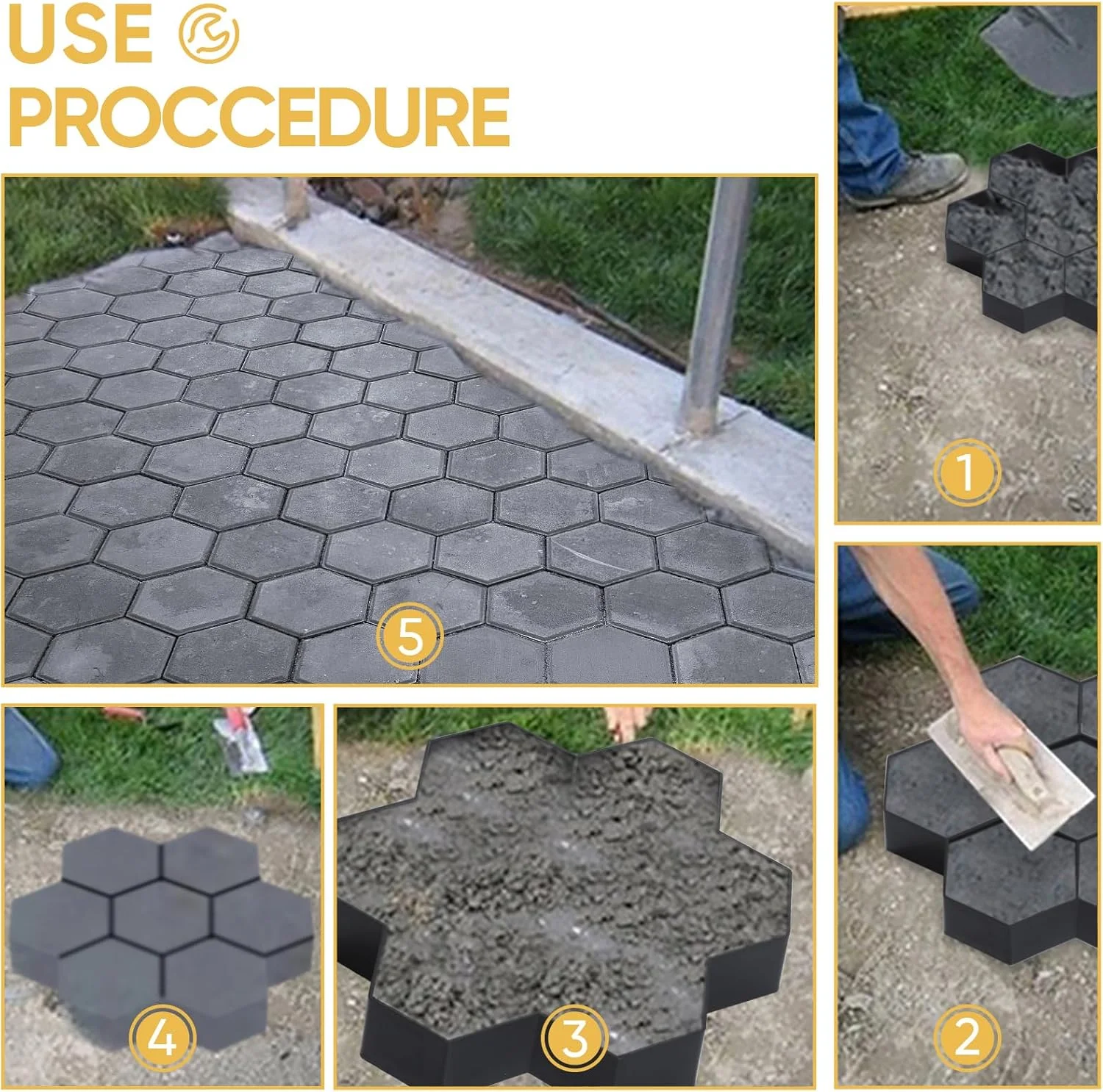 قالب سنگ فرش پیاده رو Tuenort، بسته 4 عددی قالب سنگ چند بار مصرفه برای ساخت مسیر پیاده رو، قالب های بتنی سیمانی به همراه فوم برای پاسیو، چمن و باغ (29.7x29.7x4.39 سانتی متر)