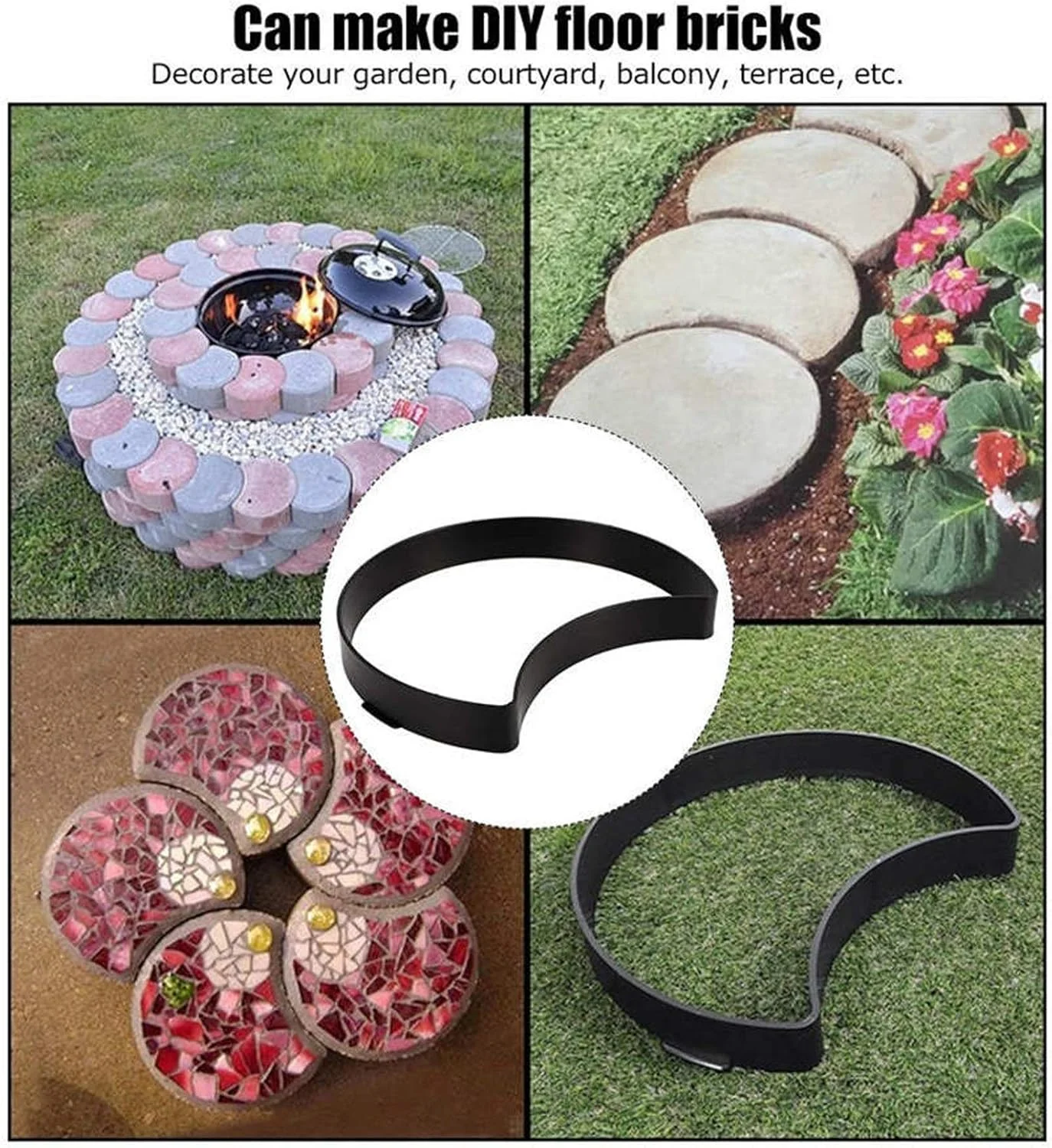 قالب‌های آجر سیمانی، قالب‌های سنگفرش باغی با شکل منحصر به فرد، سازنده مسیرهای بتنی DIY، قالب سنگفرش آجری سیمانی قابل استفاده مجدد برای دکوراسیون حیاط باغ، مناسب برای سنگفرش تراس (رنگ: مشکی، سایز: 33.5 سانتی متر)