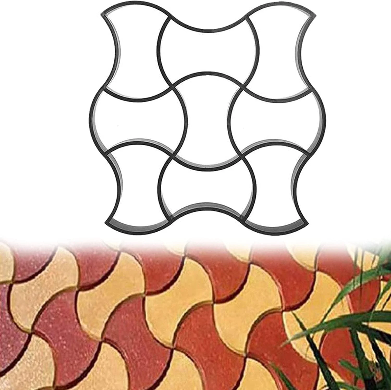 قالب نامنظم سنگفرش باغ، قالب آجر رنگی کاشی کف سیمانی، قالب تکی، قالب سنگفرش سیمانی پلاستیکی باغ، قالب سنگفرش بتنی، 50x50 سانتی متر مشکی