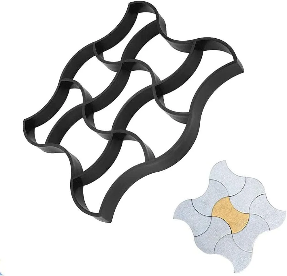 قالب نامنظم سنگفرش باغ، قالب آجر رنگی کاشی کف سیمانی، قالب تکی، قالب سنگفرش سیمانی پلاستیکی باغ، قالب سنگفرش بتنی، 50x50 سانتی متر مشکی