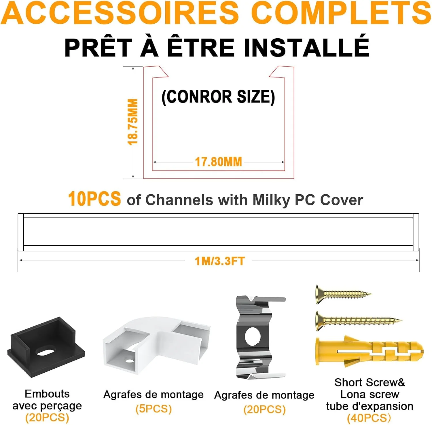 پک پروفیل LED، ۱۰ عدد ۱ متری، آلومینیوم حرفه ای LED برای نوارهای LED، پروفیل LED U شکل برای کانال/ریل LED، برای نوارهای نوری تا ۱۶ میلی متر، برای سقف، ویترین