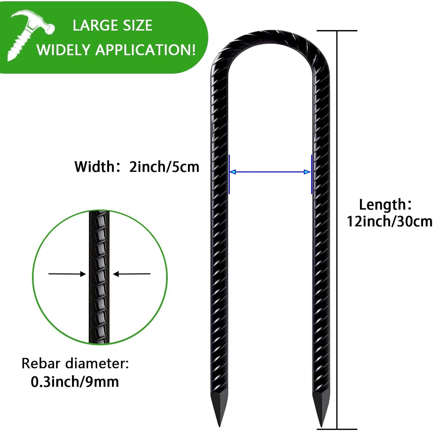 ۶ عدد میخ چادر زمینی میلگردی ۳۰ سانتی متری با روکش گالوانیزه، میخ های چادر، لنگر زمینی، میخ های زمینی، میخ چادر، لنگر ساختمانی، U شکل برای حصار، چادر، سایبان، تاب، ترامپولین - مشکی