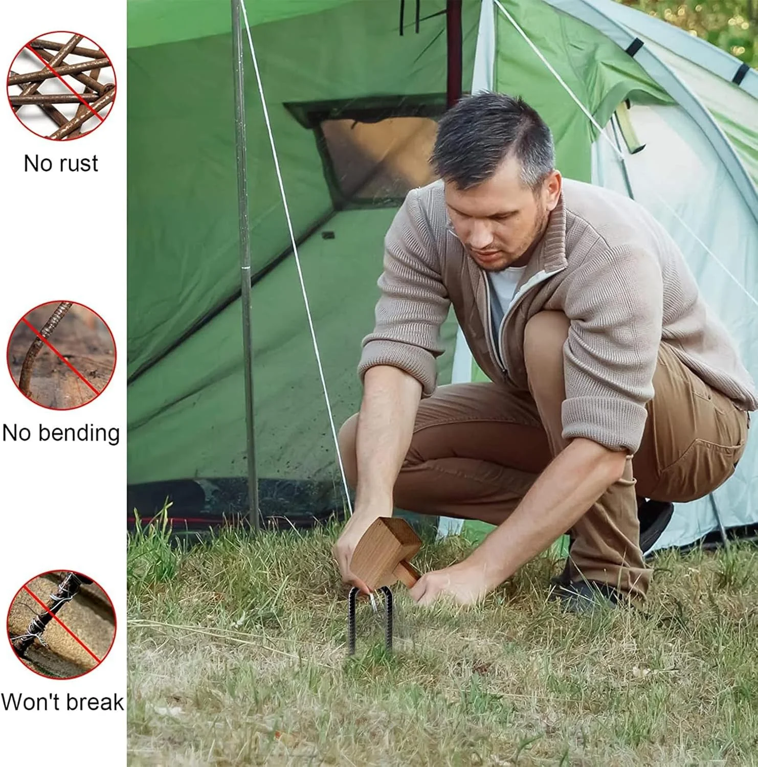 ۶ عدد میخ چادر زمینی میلگردی ۳۰ سانتی متری با روکش گالوانیزه، میخ های چادر، لنگر زمینی، میخ های زمینی، میخ چادر، لنگر ساختمانی، U شکل برای حصار، چادر، سایبان، تاب، ترامپولین - مشکی