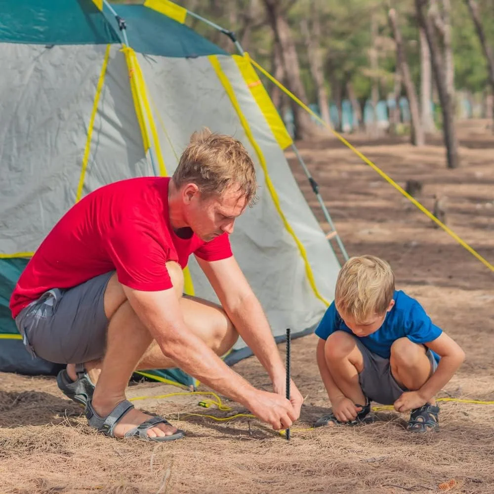 میخ های زمینی میلگرد NHZ سایز 15 اینچ (16 عددی)، لنگرهای زمینی قلاب دار سنگین، میخ نگهدارنده گیاه فولادی با نوک تیز، مناسب برای چکش کاری در خاک سخت برای چادر کمپینگ - پوشش پودری مشکی (16 عدد)